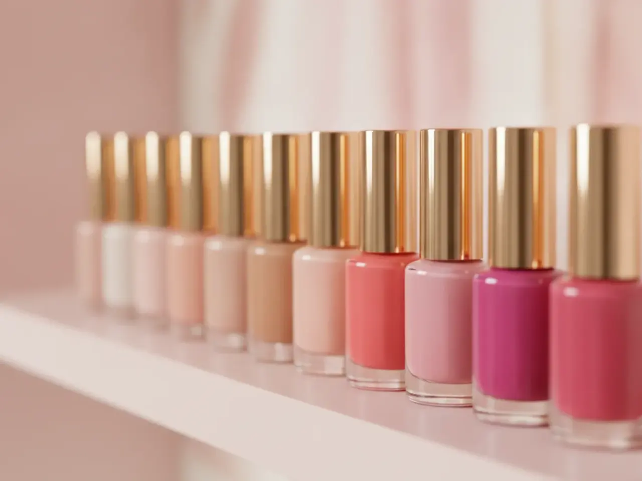 Fileira de vidros de esmalte em tons de